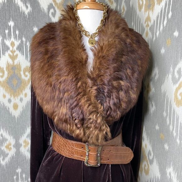 Ralph Lauren ~ Cocoa Brown Carlisle Shearling Collar Crushed Velvet Wrap Blouse - Picture 3 of 16